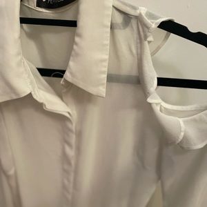 White “Heartbeeps” shirt with open shoulder